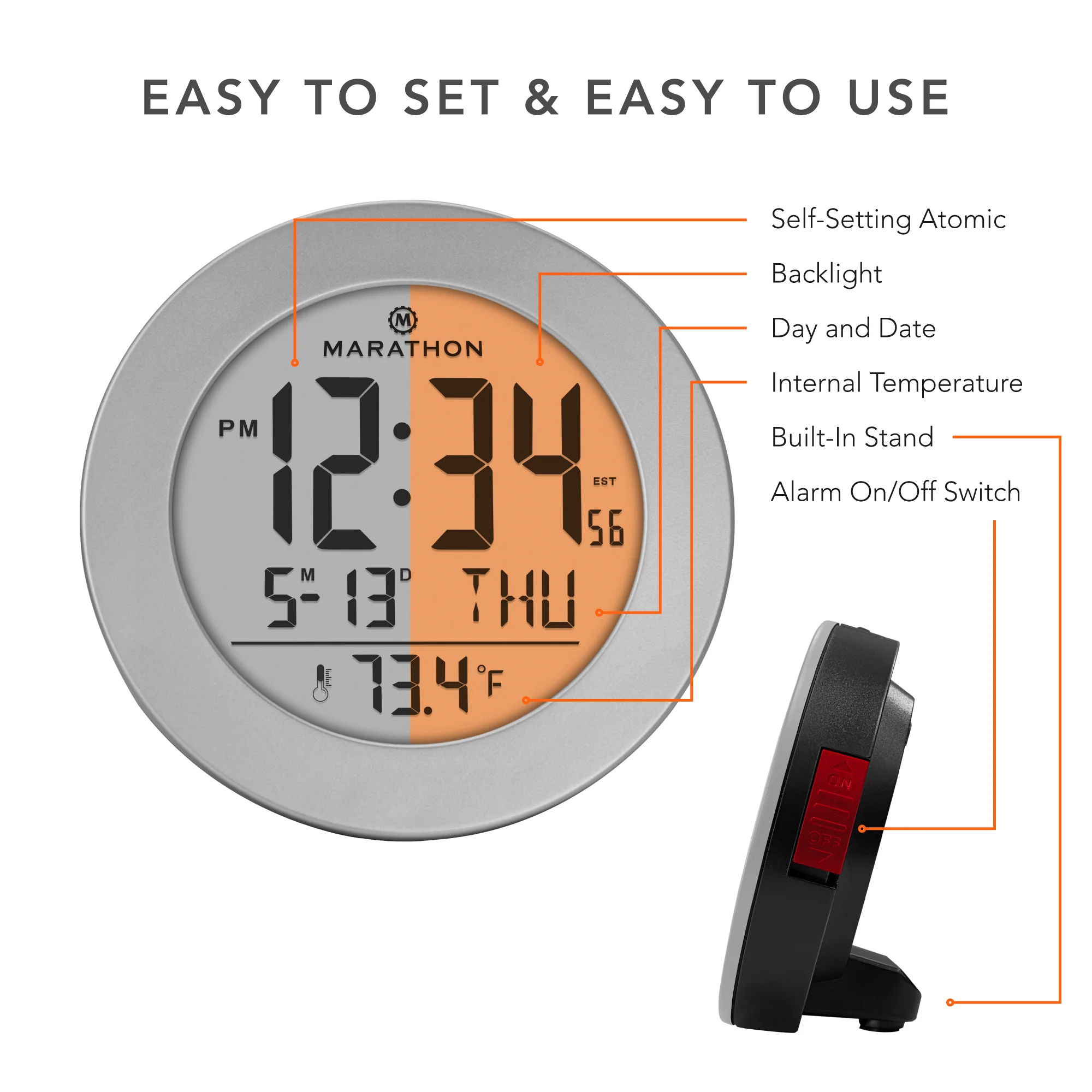 3.5 Inch Round Self-Setting Alarm Clock with Push-Button Backlight - Image 19