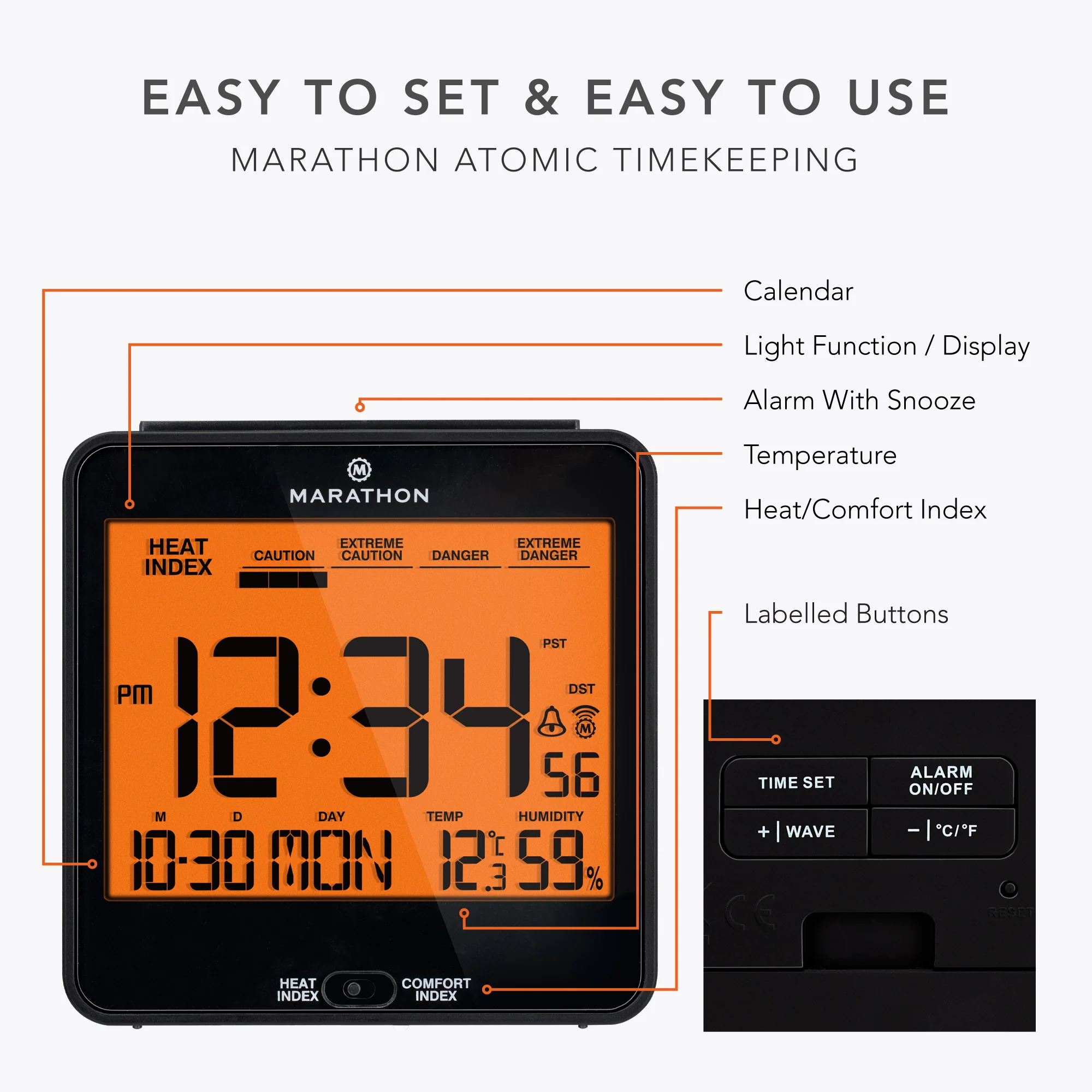 Self-Setting Desk Clock with Backlight, Heat & Comfort Index - Image 14