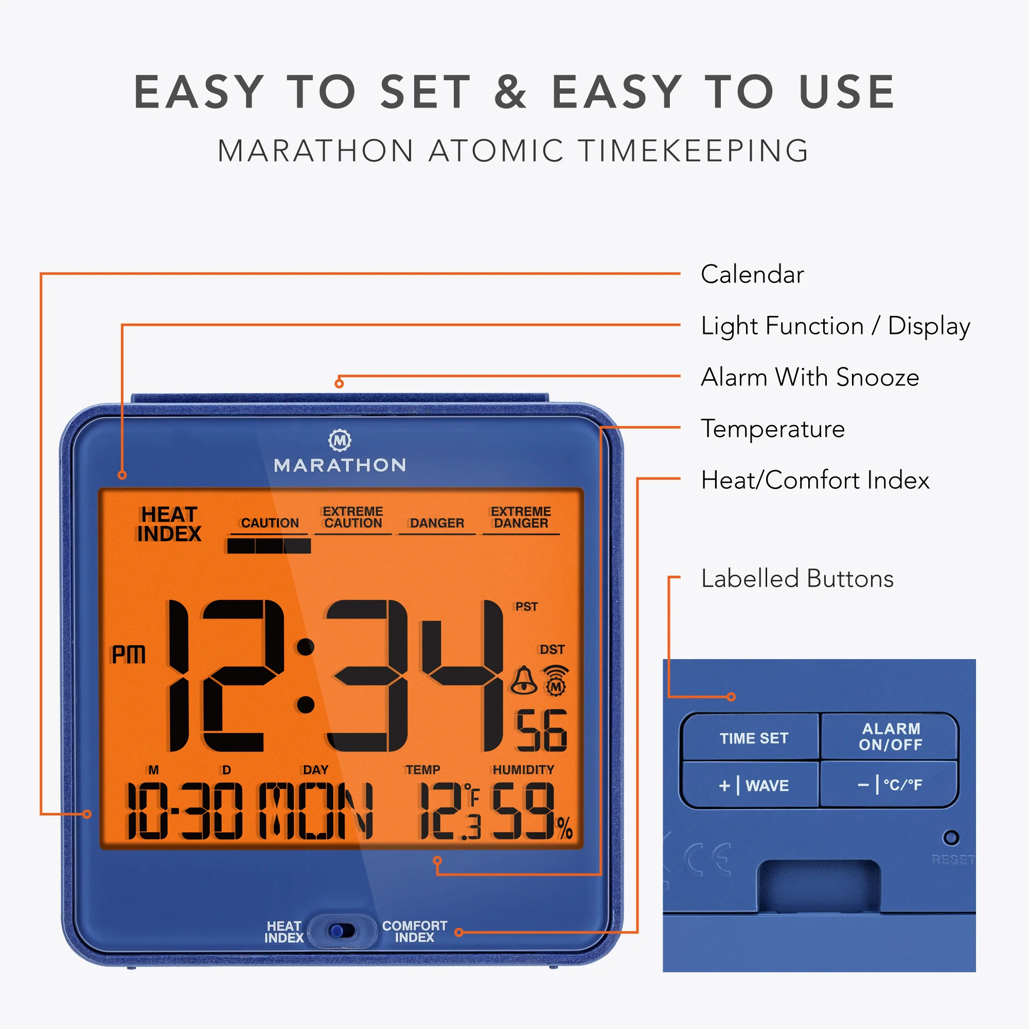 Self-Setting Desk Clock with Backlight, Heat & Comfort Index - Image 23
