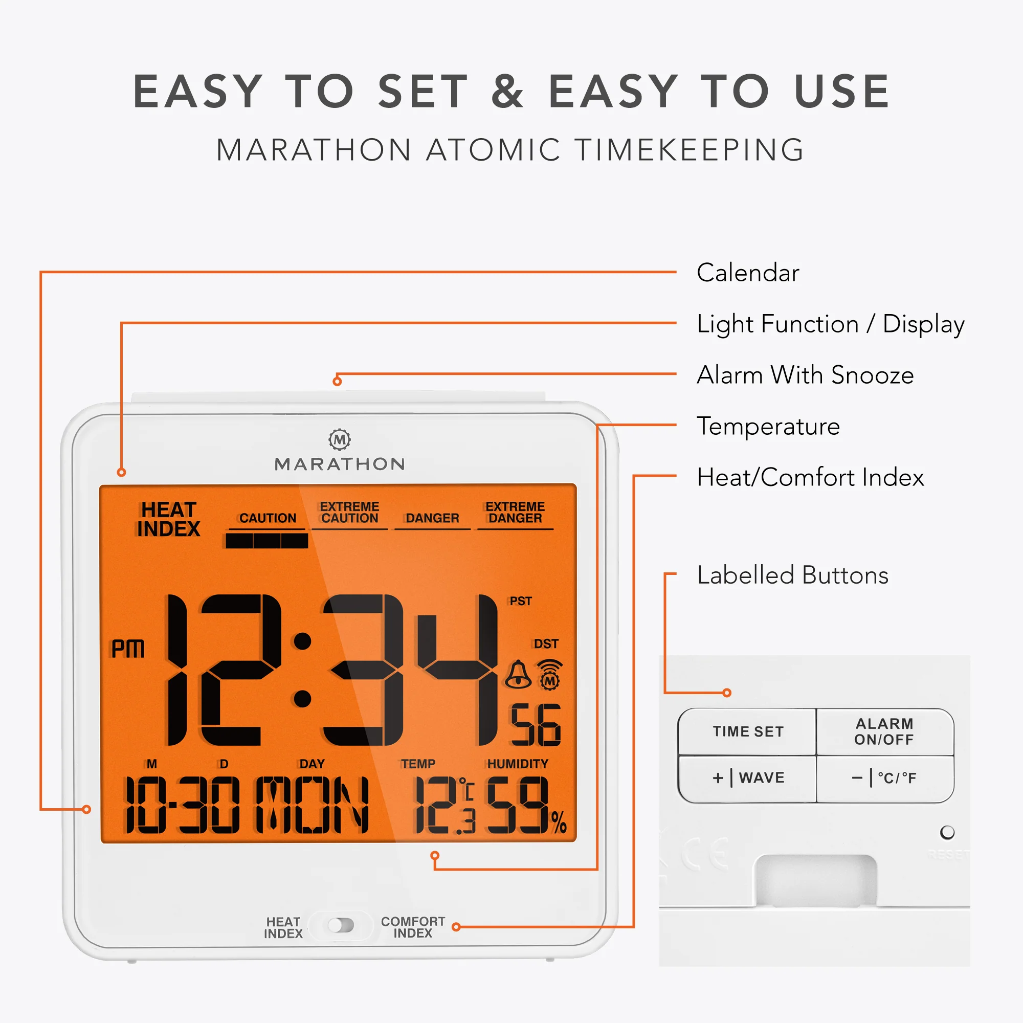 Self-Setting Desk Clock with Backlight, Heat & Comfort Index - Image 63