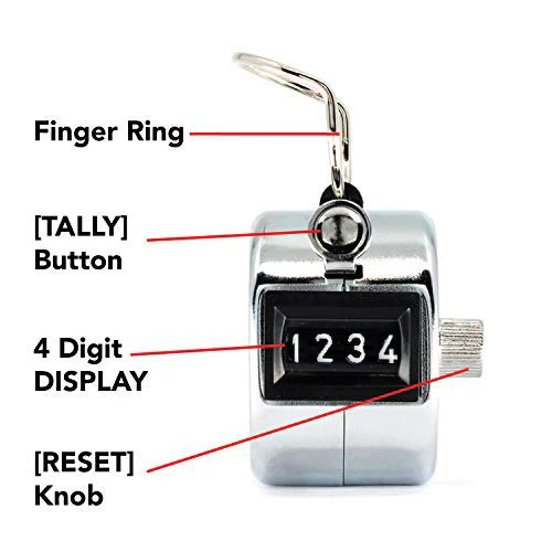 Chrome Handheld Tally Counter with Finger Ring - Image 4
