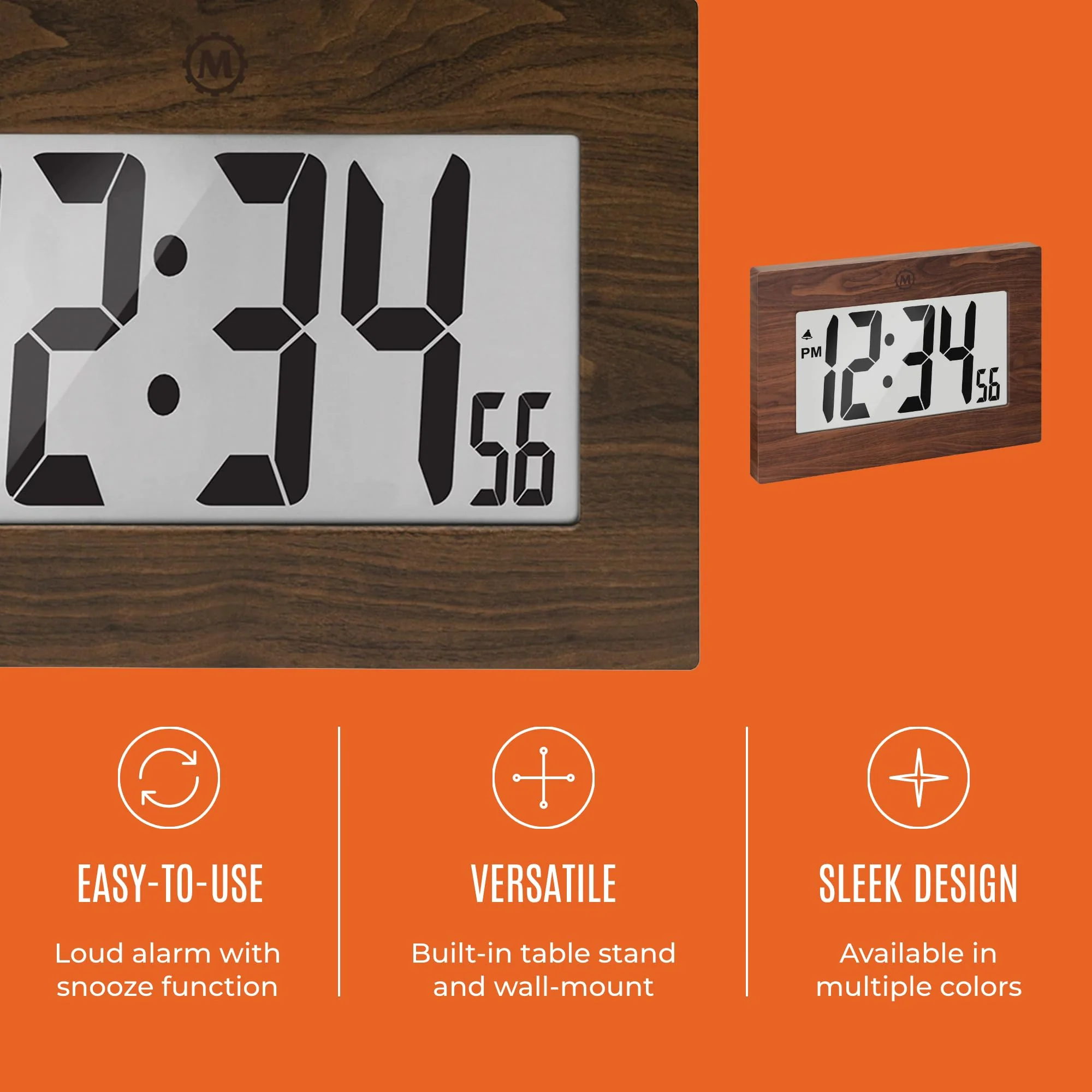 Clock, Large LCD display, Teak wood color (5/10) - Image 3