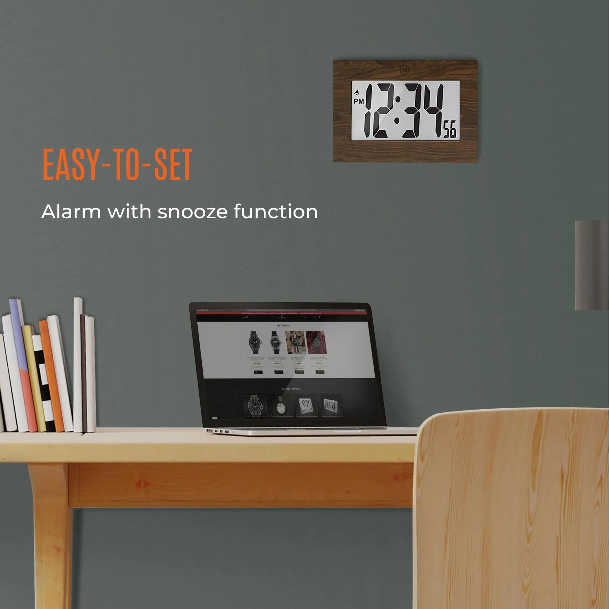 Clock, Large LCD display, Teak wood color (5/10) - Image 6