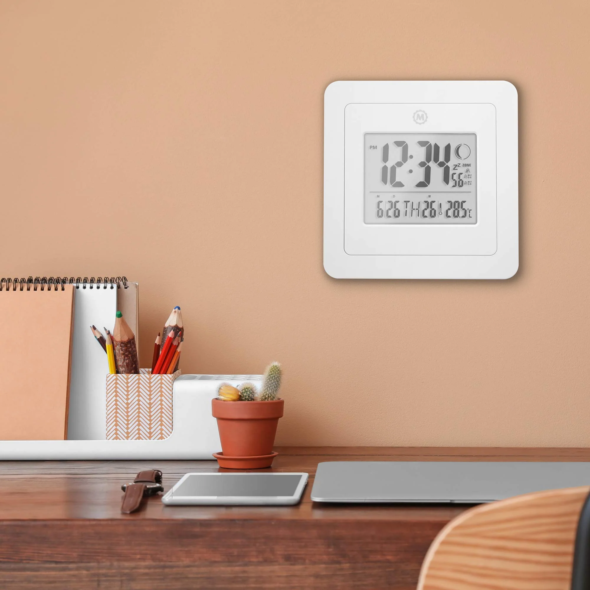 Marathon BASICS Digital Wall Clock with Moon Phase - White - Image 3