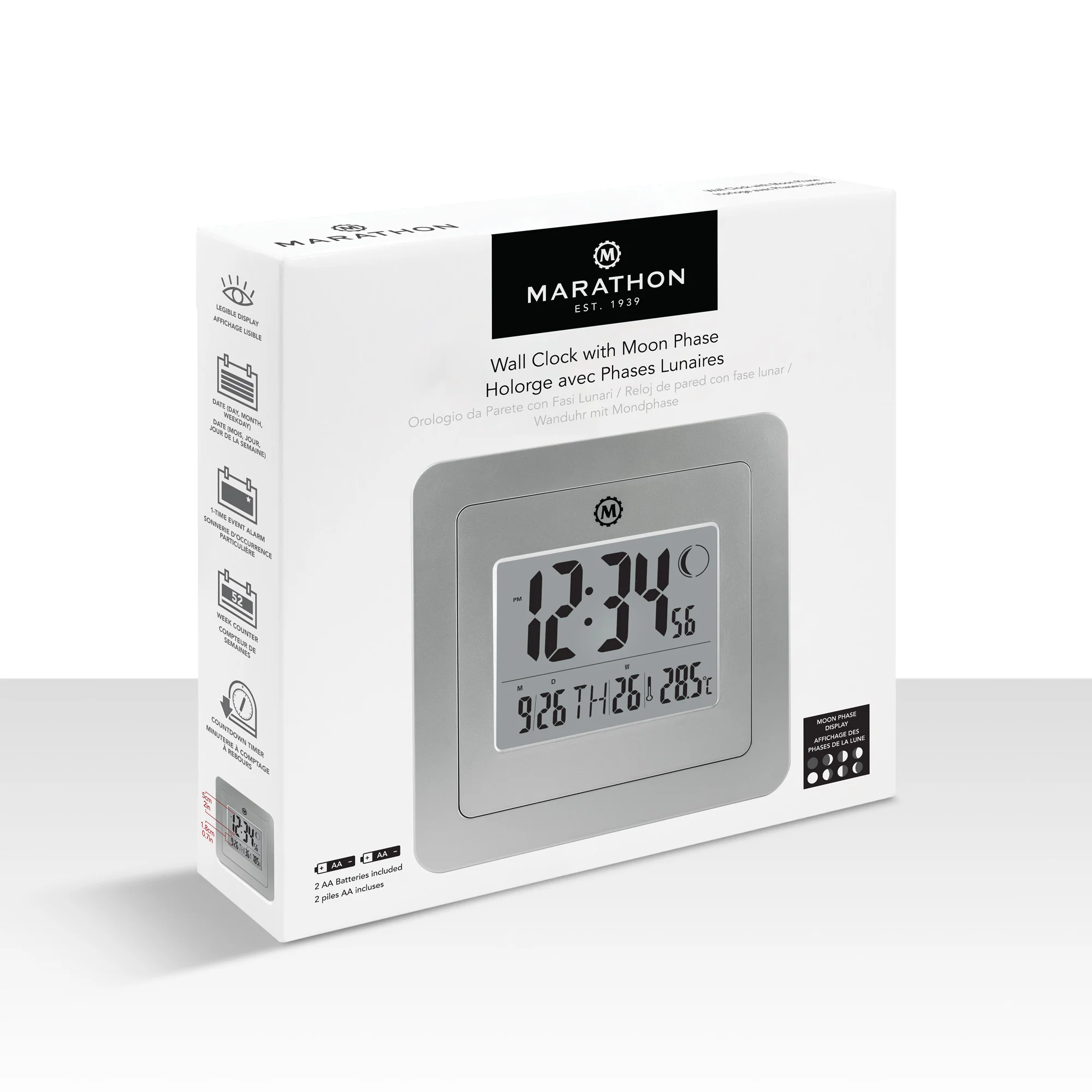 Marathon BASICS Digital Wall Clock with Moon Phase - Image 5