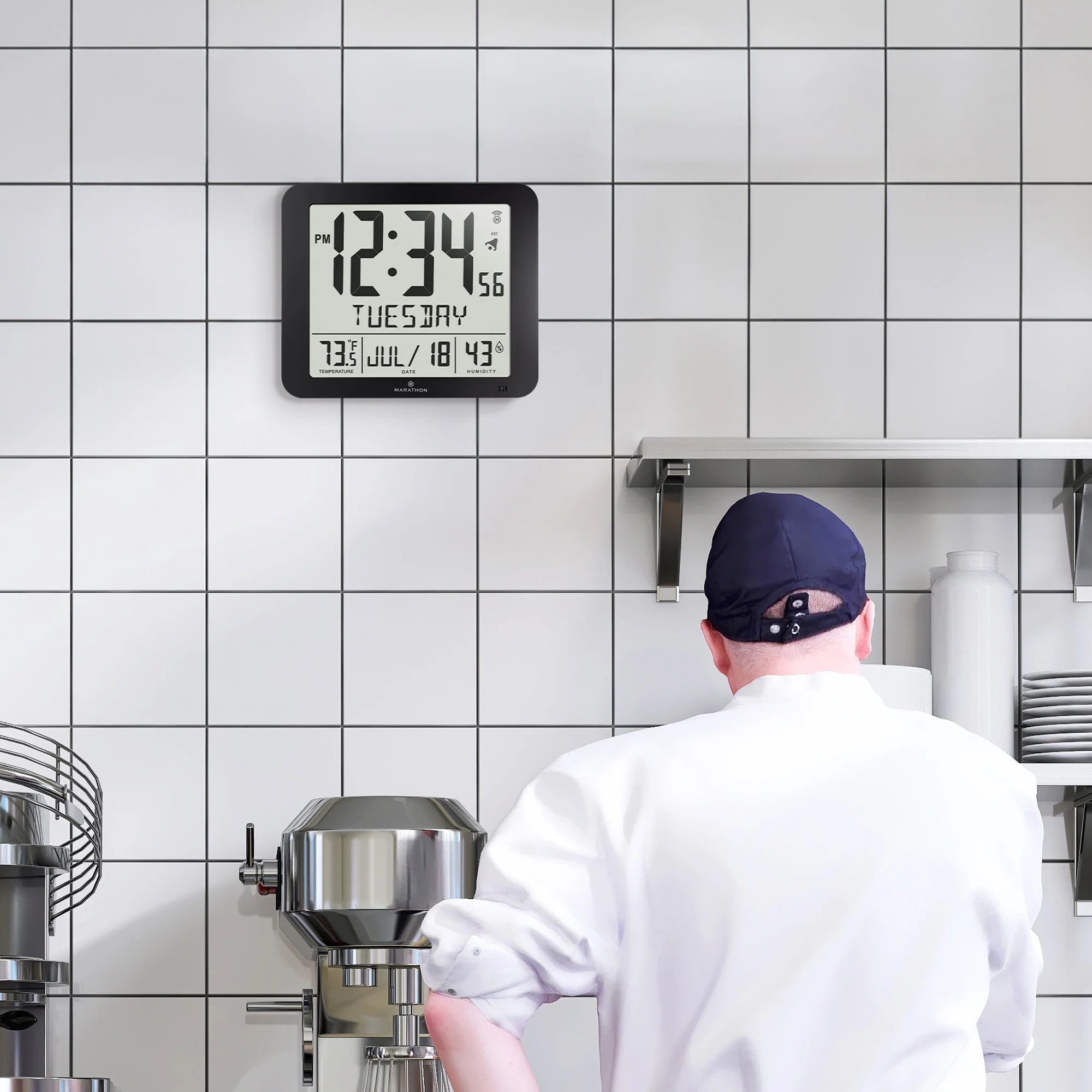 Slim Self-Setting Wall Clock with Full Calendar Display, Temperature & Humidity - Image 15