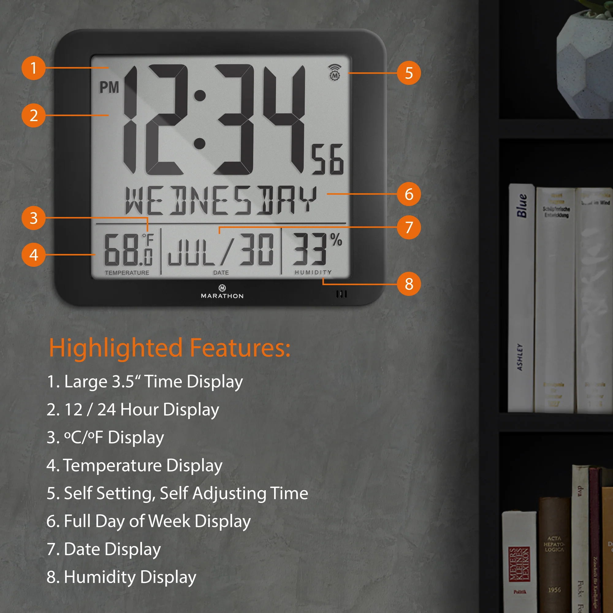 Slim Self-Setting Wall Clock with Full Calendar Display, Temperature & Humidity - Image 16