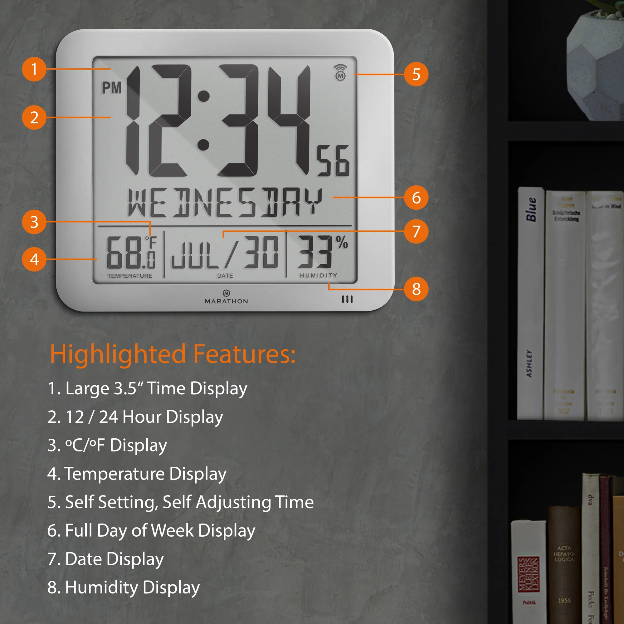 Slim Self-Setting Wall Clock with Full Calendar Display, Temperature & Humidity - Image 26