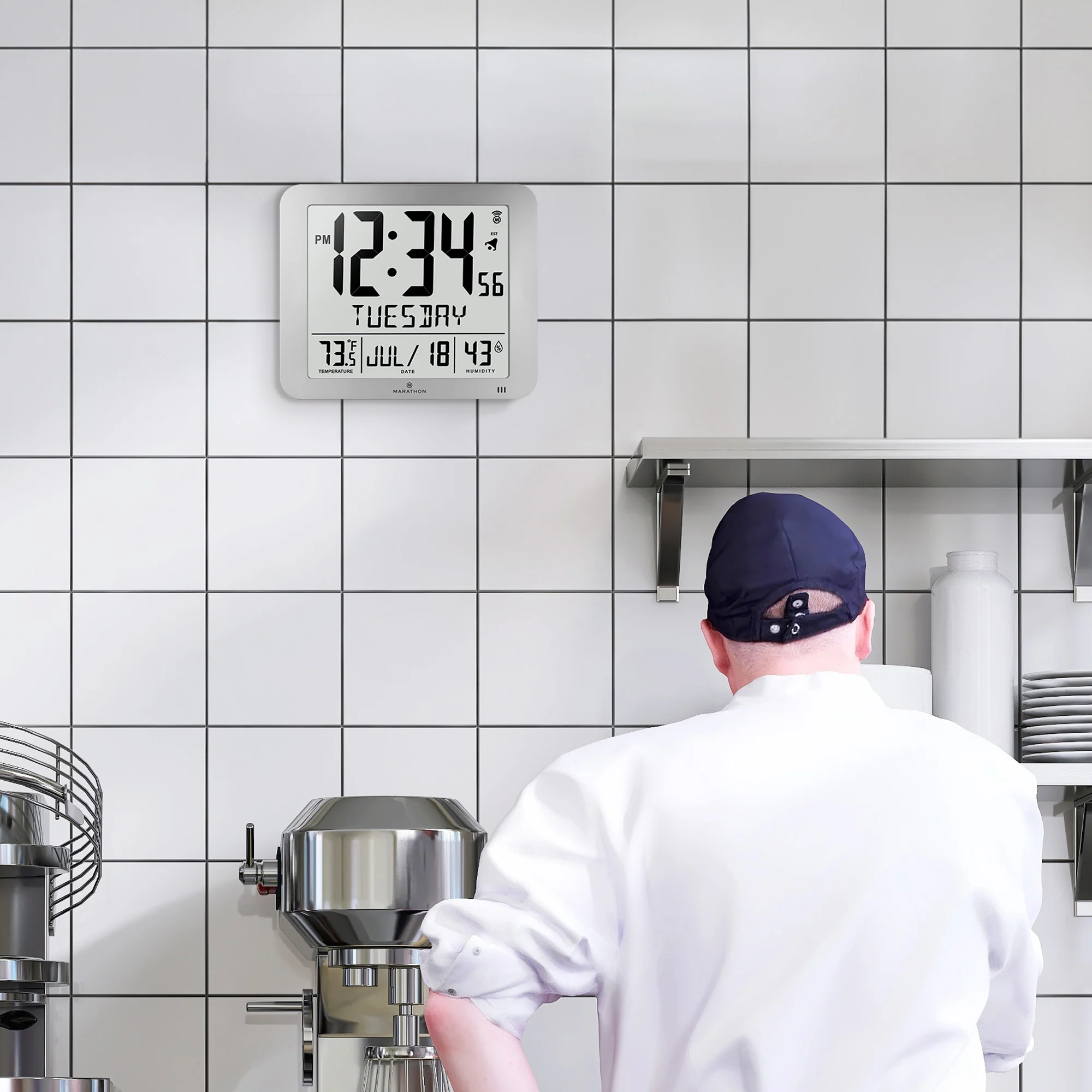 Slim Self-Setting Wall Clock with Full Calendar Display, Temperature & Humidity - Image 27