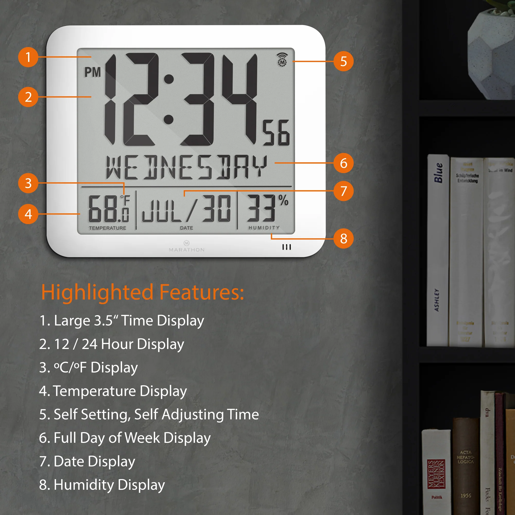 Slim Self-Setting Wall Clock with Full Calendar Display, Temperature & Humidity - Image 37
