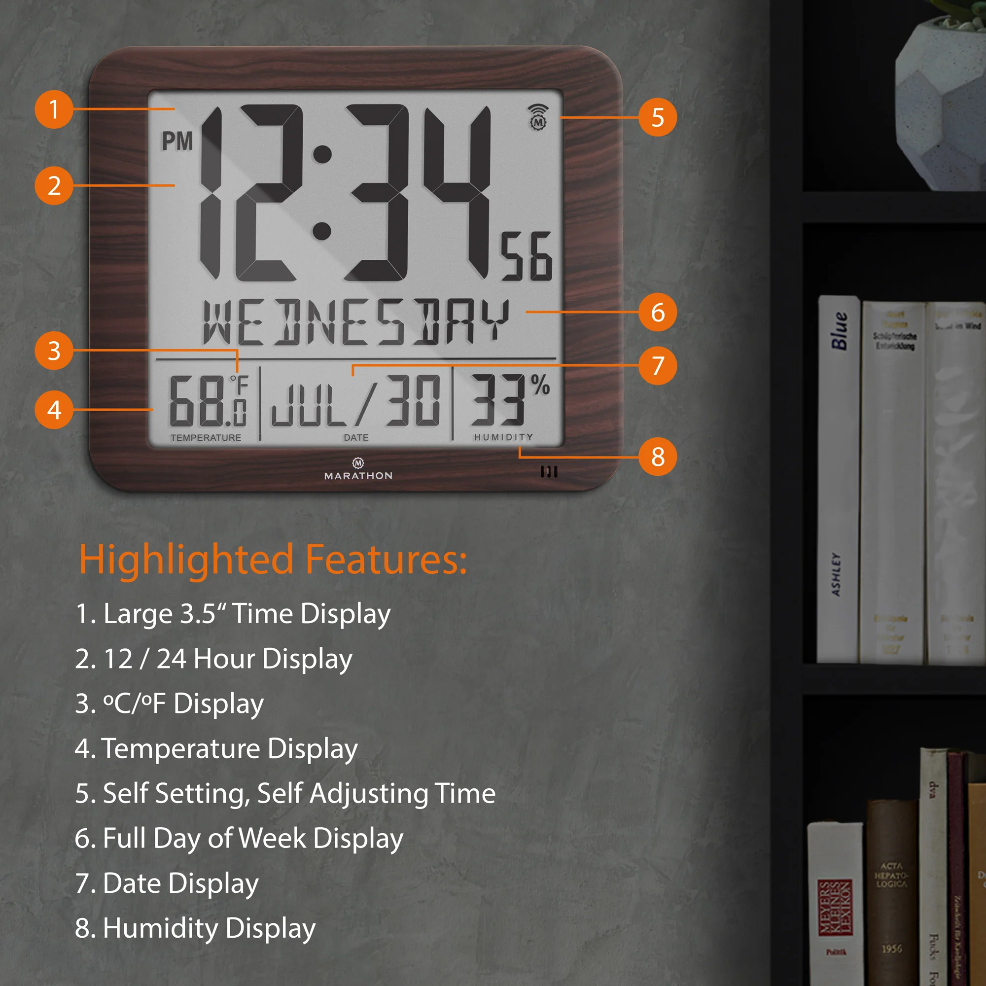 Slim Self-Setting Wall Clock with Full Calendar Display, Temperature & Humidity - Image 6