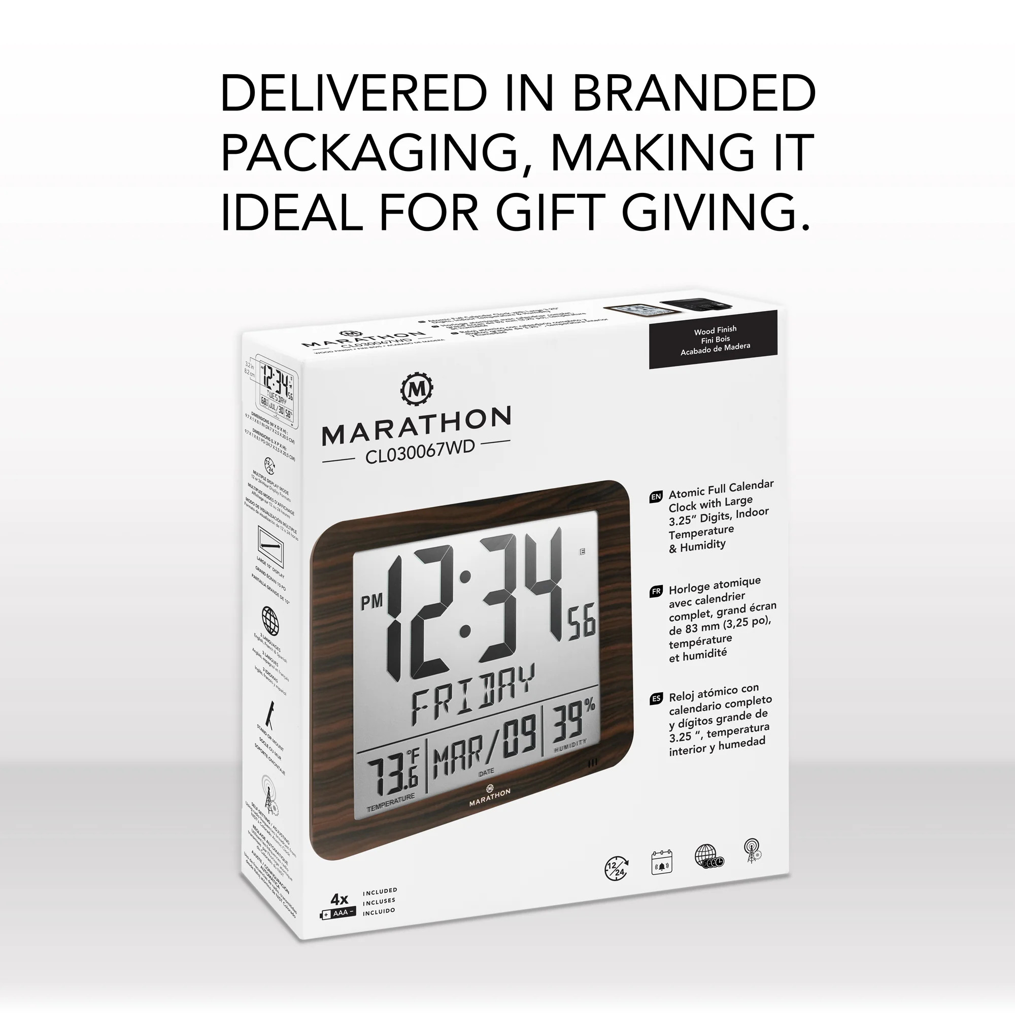 Slim Self-Setting Wall Clock with Full Calendar Display, Temperature & Humidity - Image 9