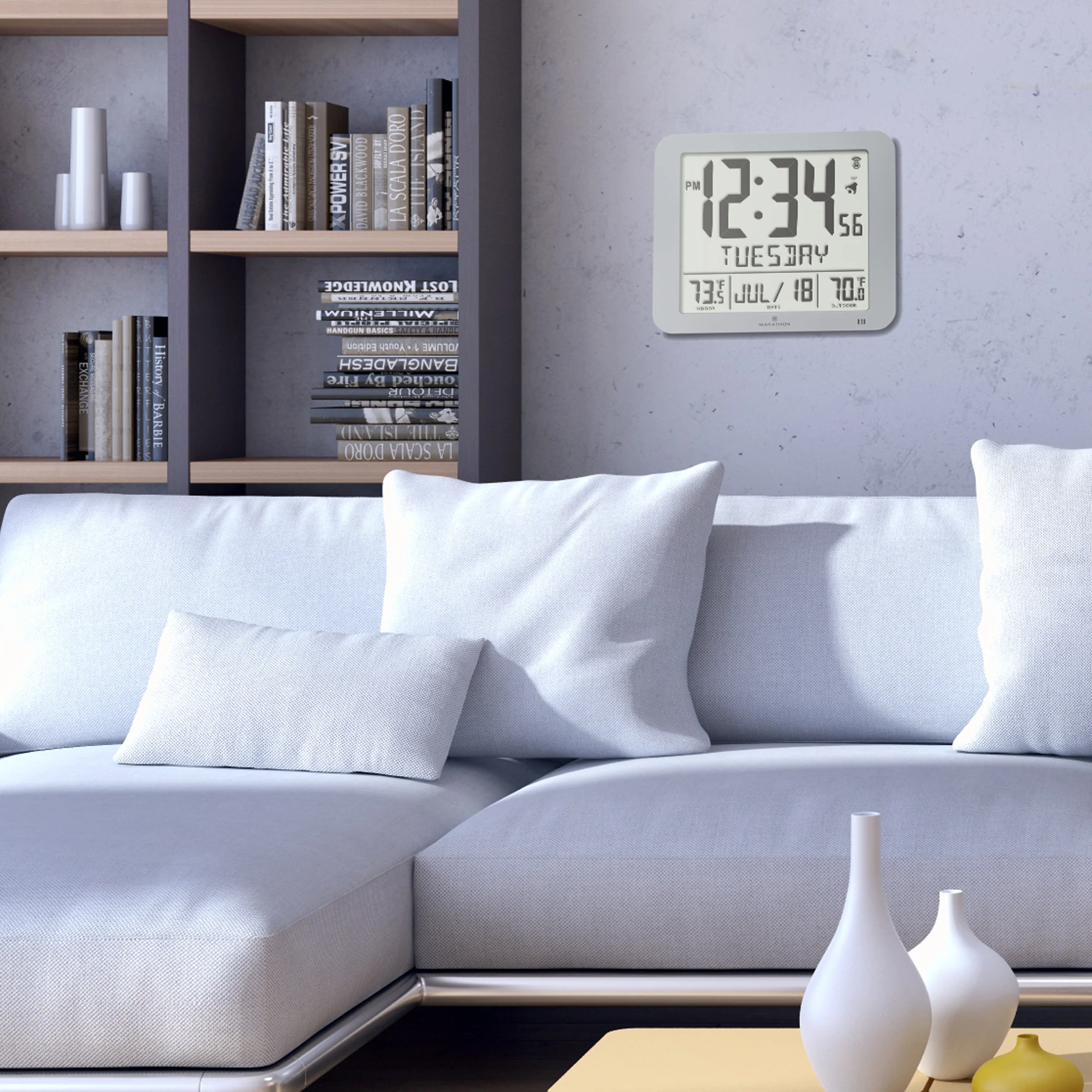 Slim Self-Setting Full Calendar Wall Clock with Indoor/Outdoor Temperature - Image 12