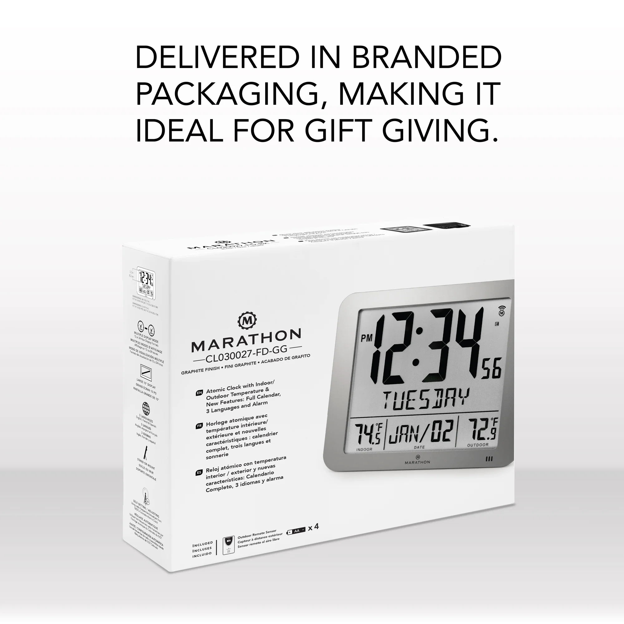 Slim Self-Setting Full Calendar Wall Clock with Indoor/Outdoor Temperature - Image 20