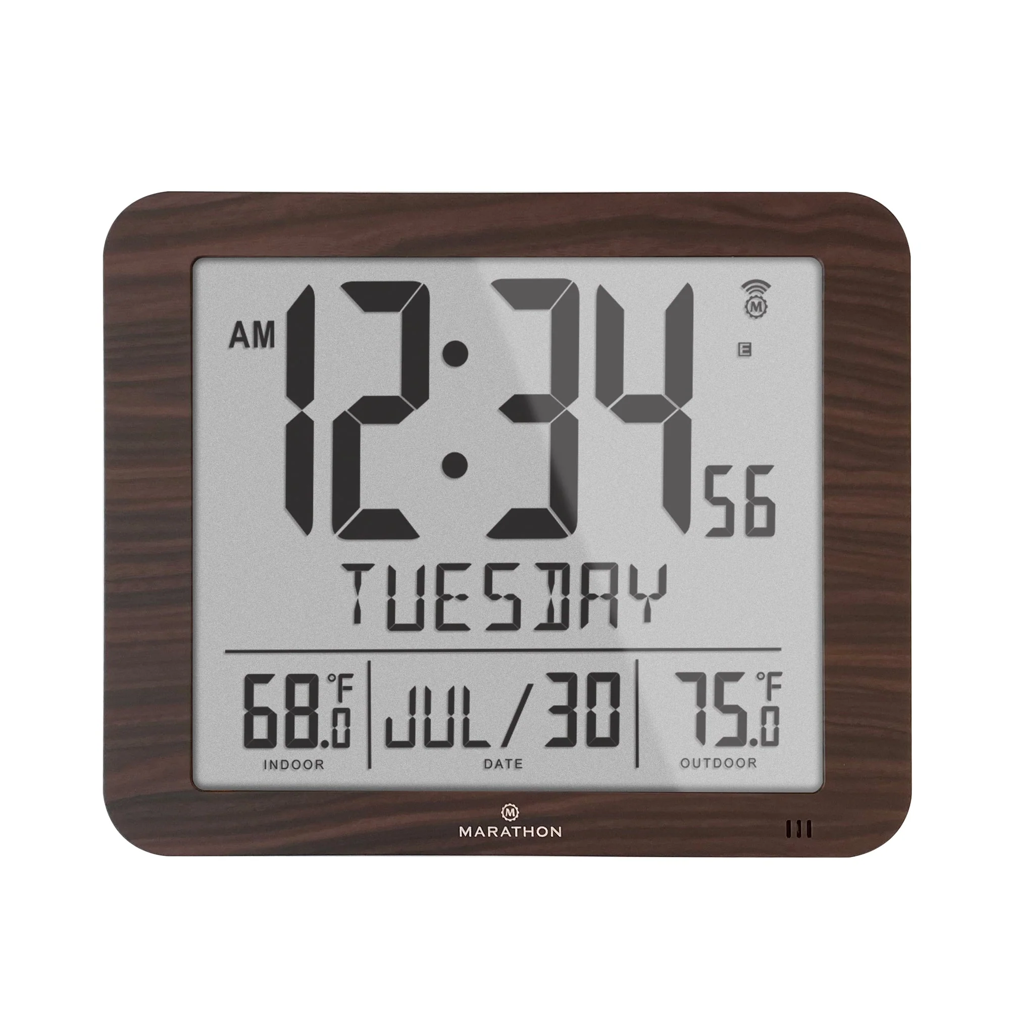 Slim Self-Setting Full Calendar Wall Clock with Indoor/Outdoor Temperature - Image 21