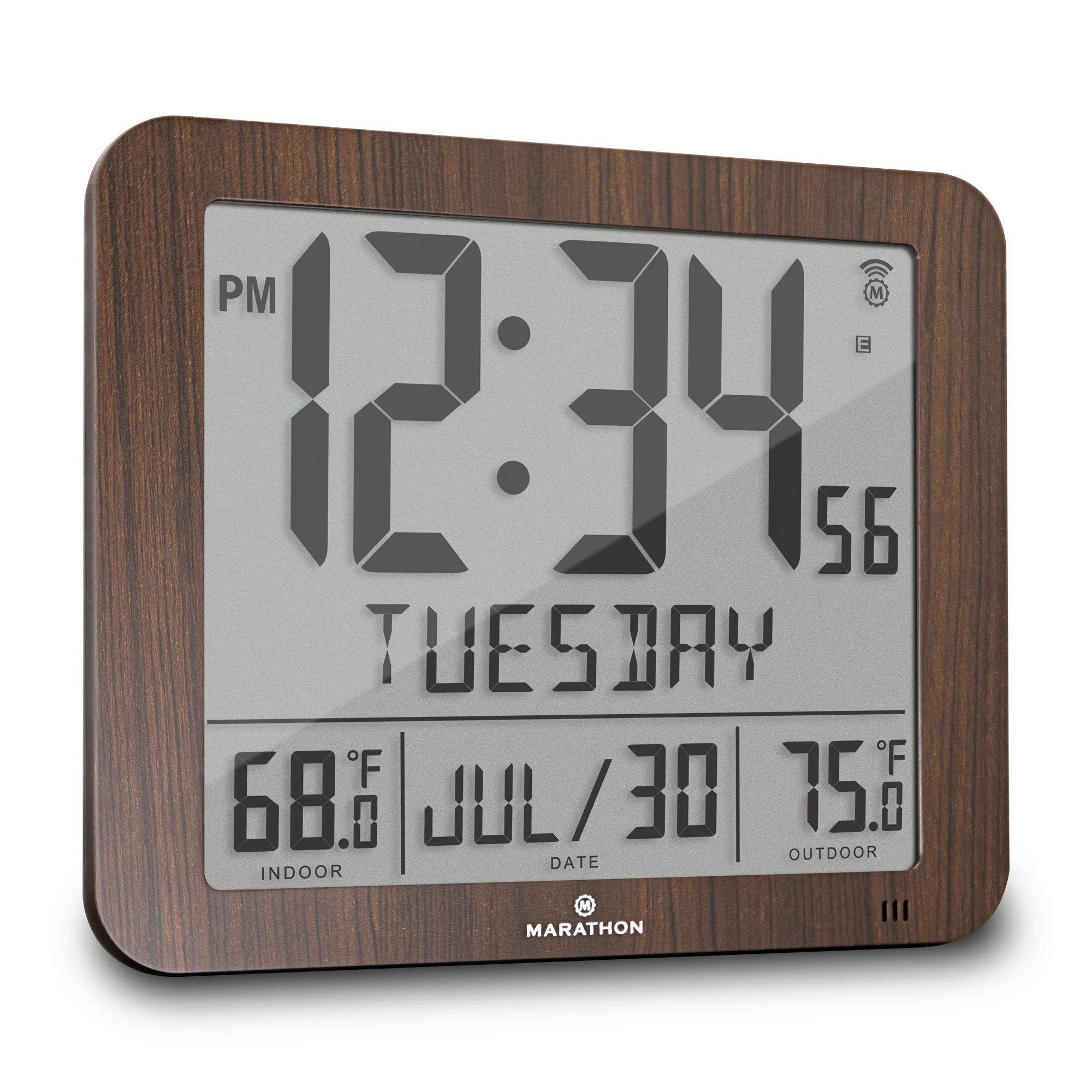Slim Self-Setting Full Calendar Wall Clock with Indoor/Outdoor Temperature - Image 25