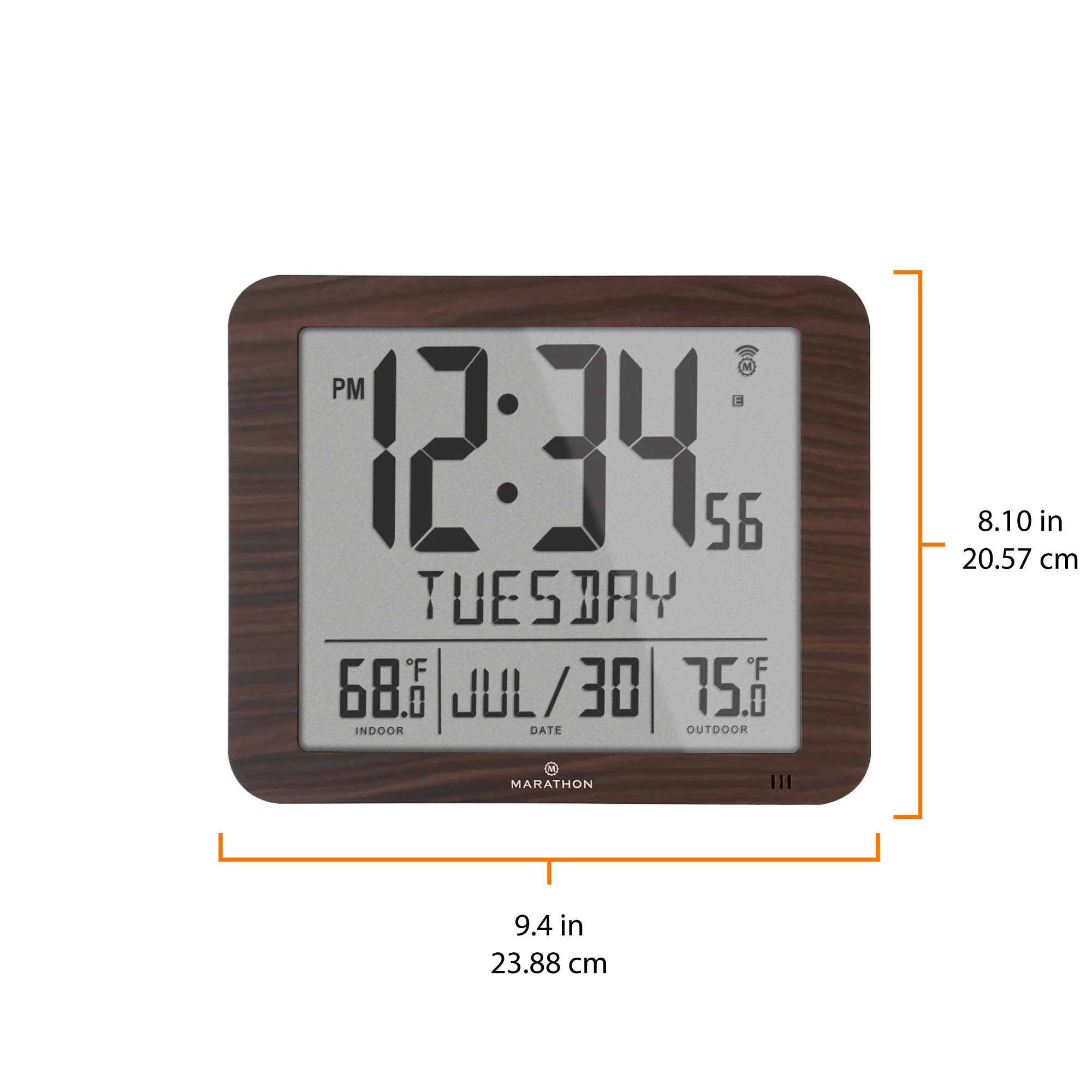 Slim Self-Setting Full Calendar Wall Clock with Indoor/Outdoor Temperature - Image 26