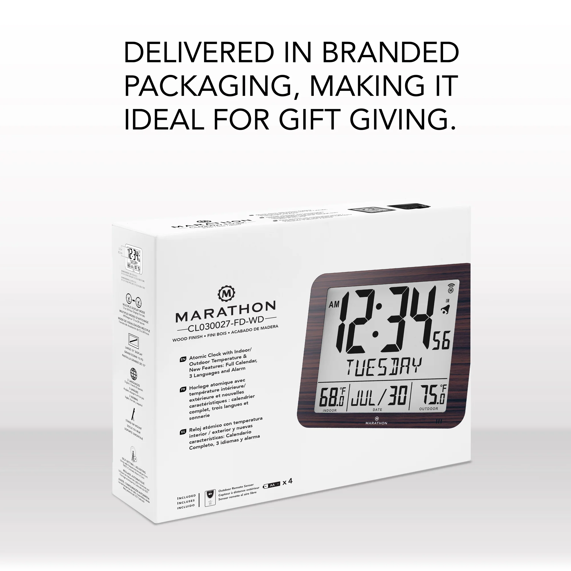 Slim Self-Setting Full Calendar Wall Clock with Indoor/Outdoor Temperature - Image 29