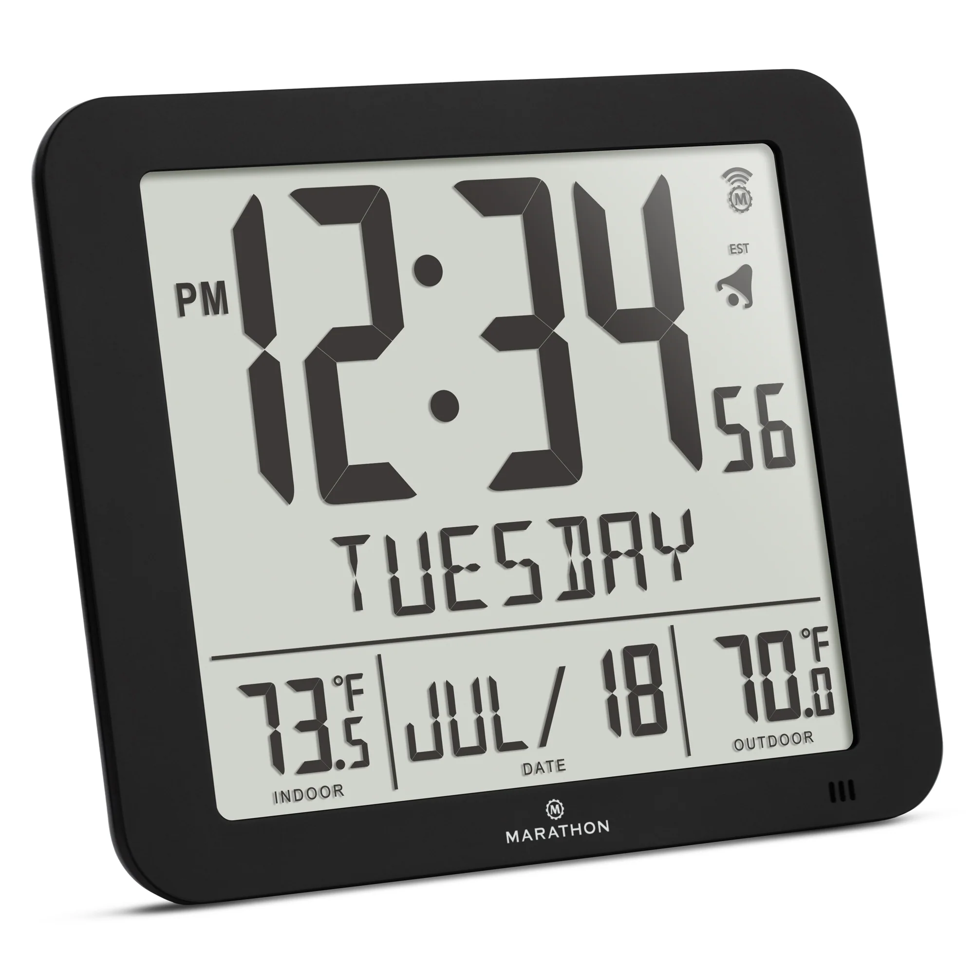 Slim Self-Setting Full Calendar Wall Clock with Indoor/Outdoor Temperature - Image 3