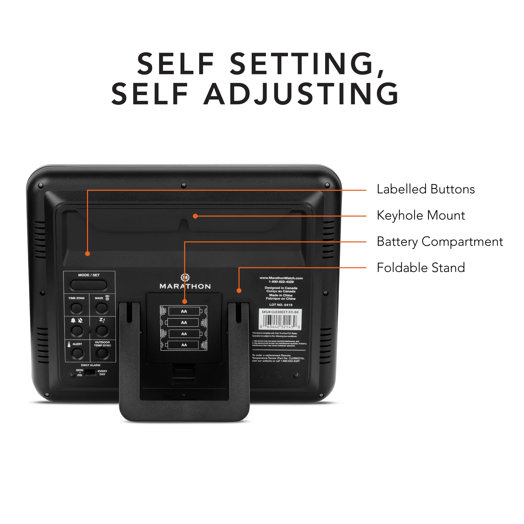 Slim Self-Setting Full Calendar Wall Clock with Indoor/Outdoor Temperature - Image 4