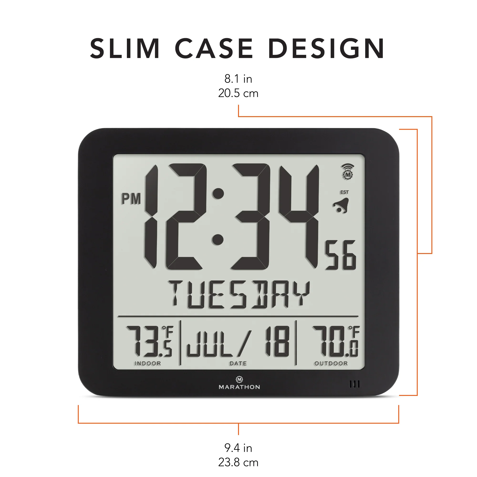 Slim Self-Setting Full Calendar Wall Clock with Indoor/Outdoor Temperature - Image 5