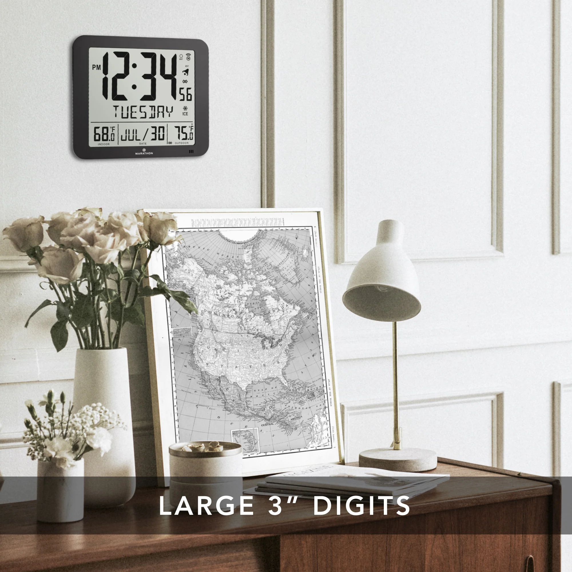 Slim Self-Setting Full Calendar Wall Clock with Indoor/Outdoor Temperature - Image 9