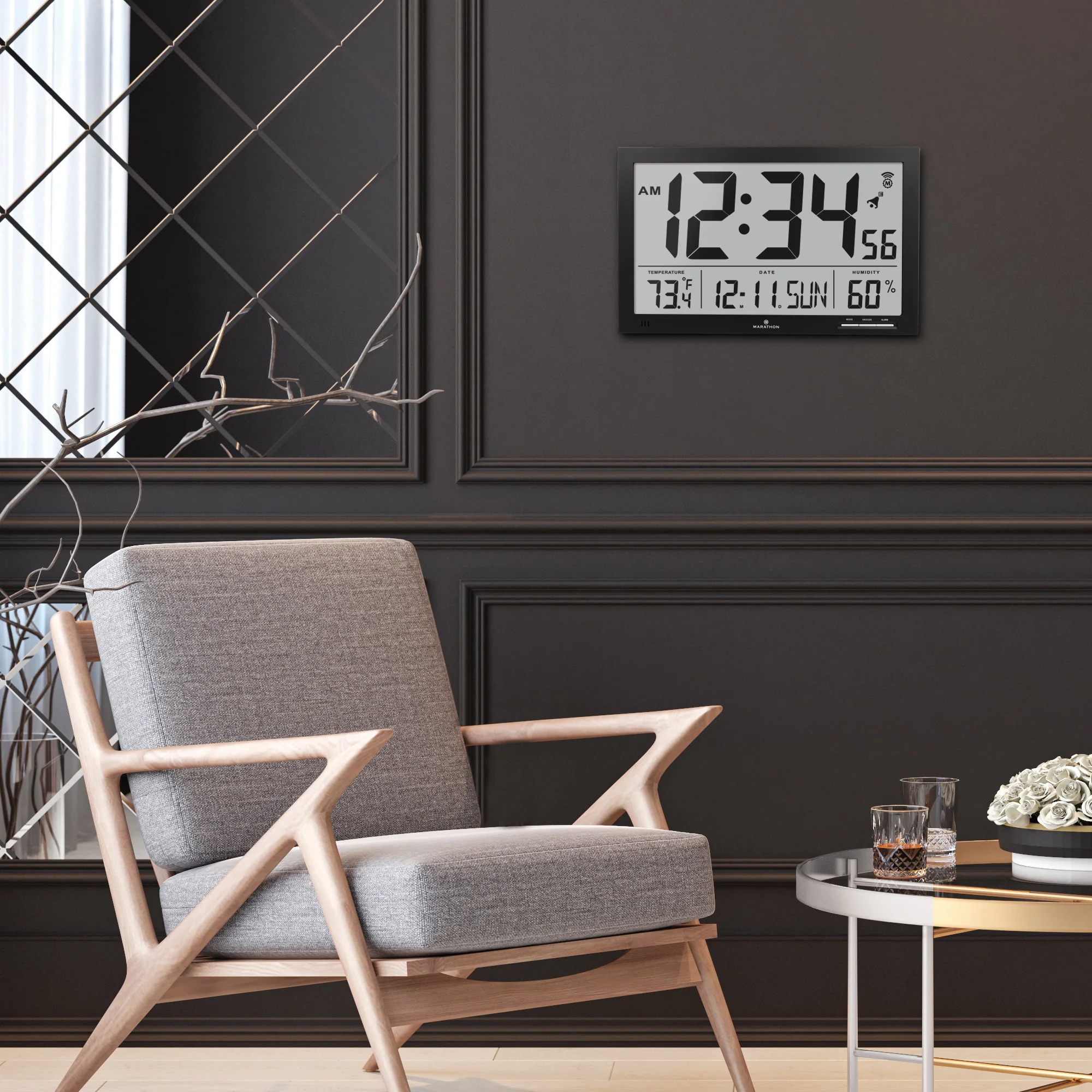 Slim Jumbo Self-Setting Wall Clock with Indoor Temperature & Humidity - Image 3