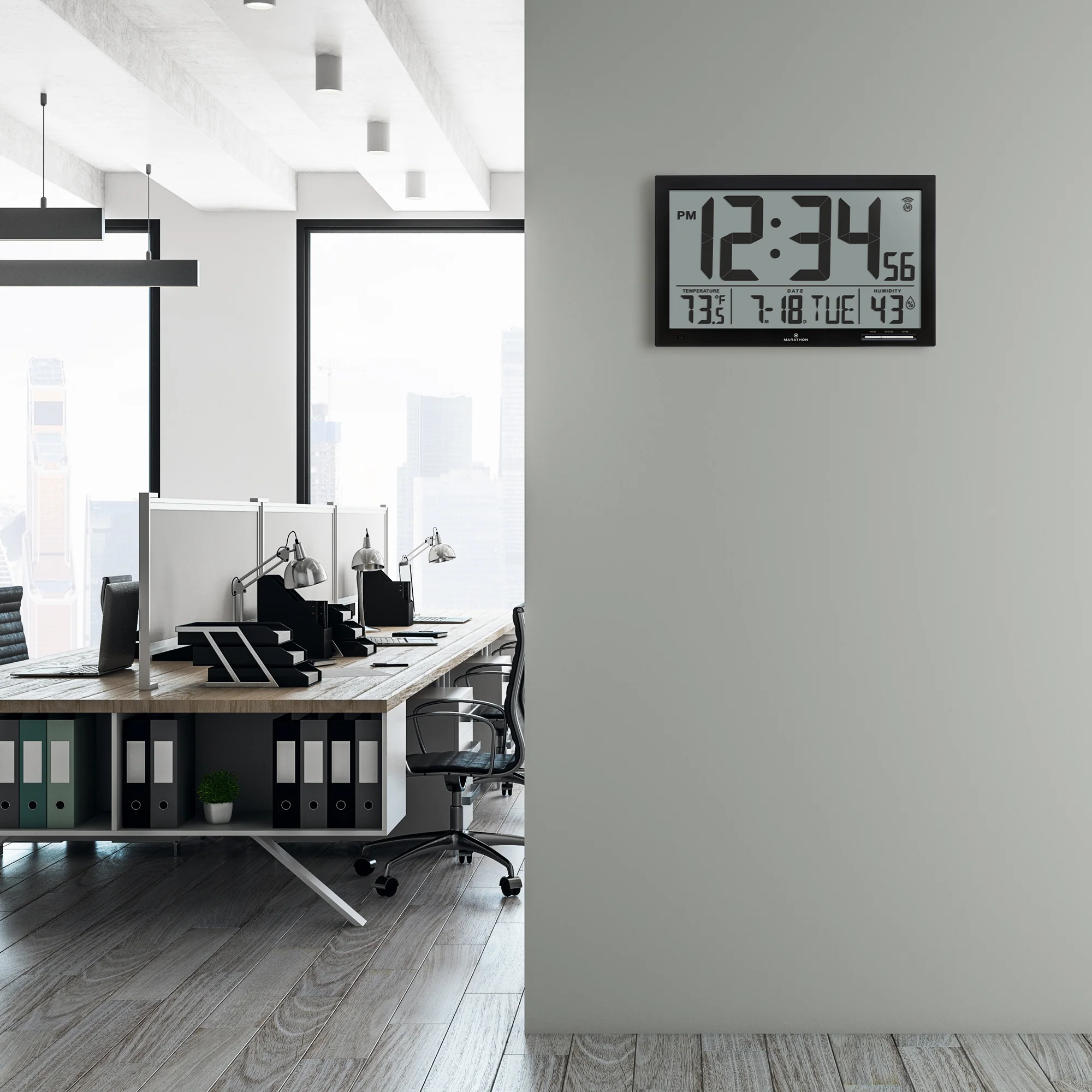 Slim Jumbo Self-Setting Wall Clock with Indoor Temperature & Humidity - Image 4