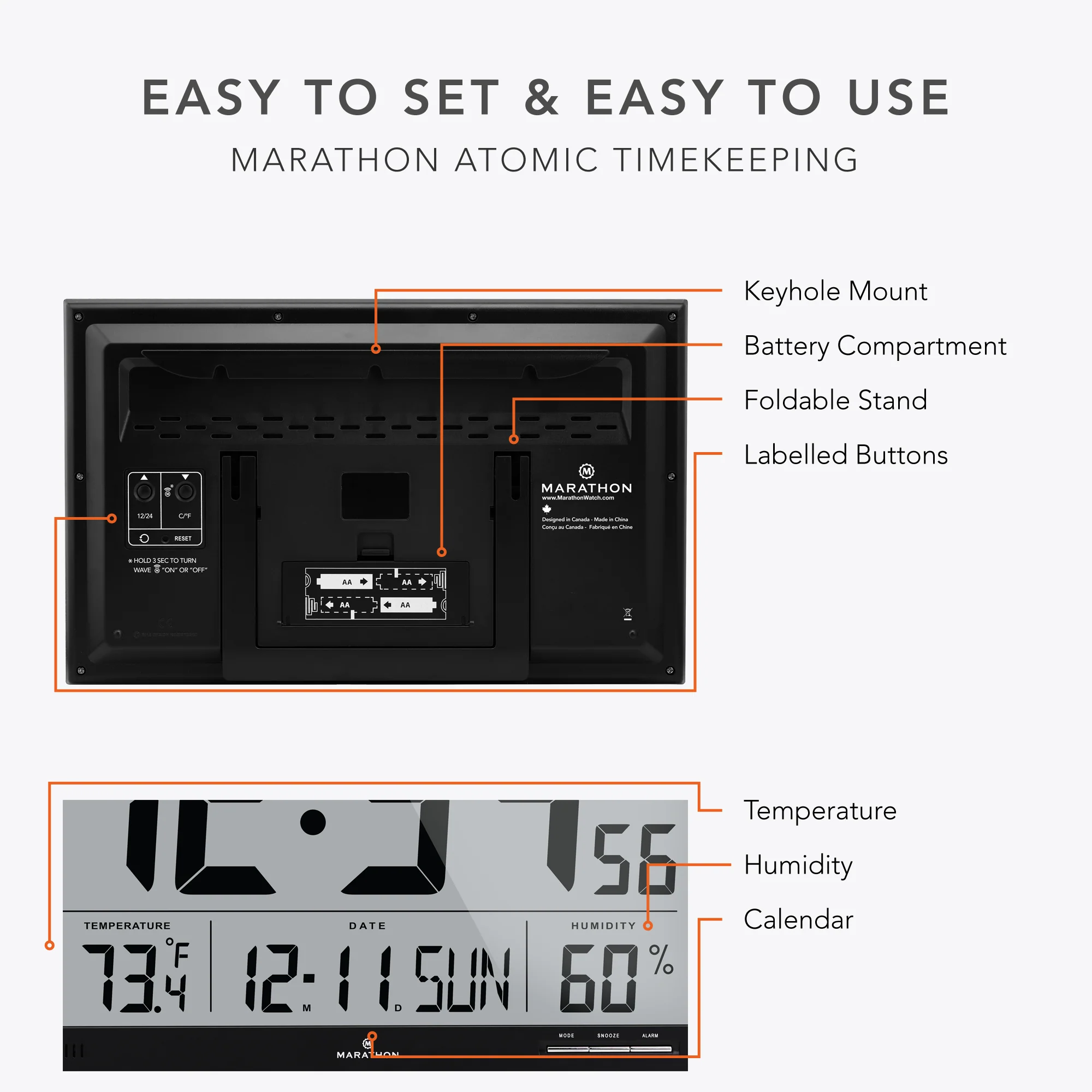 Slim Jumbo Self-Setting Wall Clock with Indoor Temperature & Humidity - Image 8