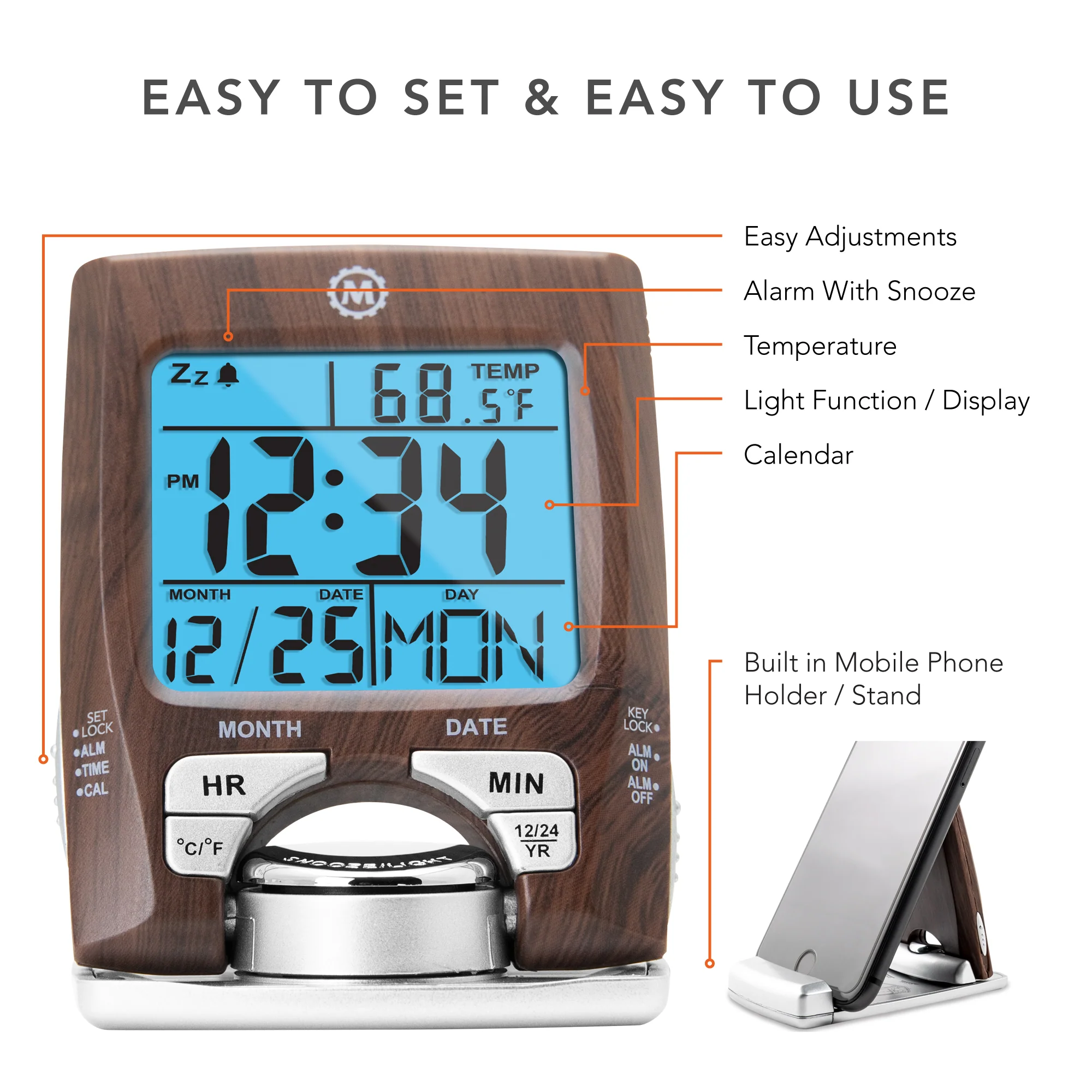 Travel Alarm Clock with Calendar & Temperature - Image 10